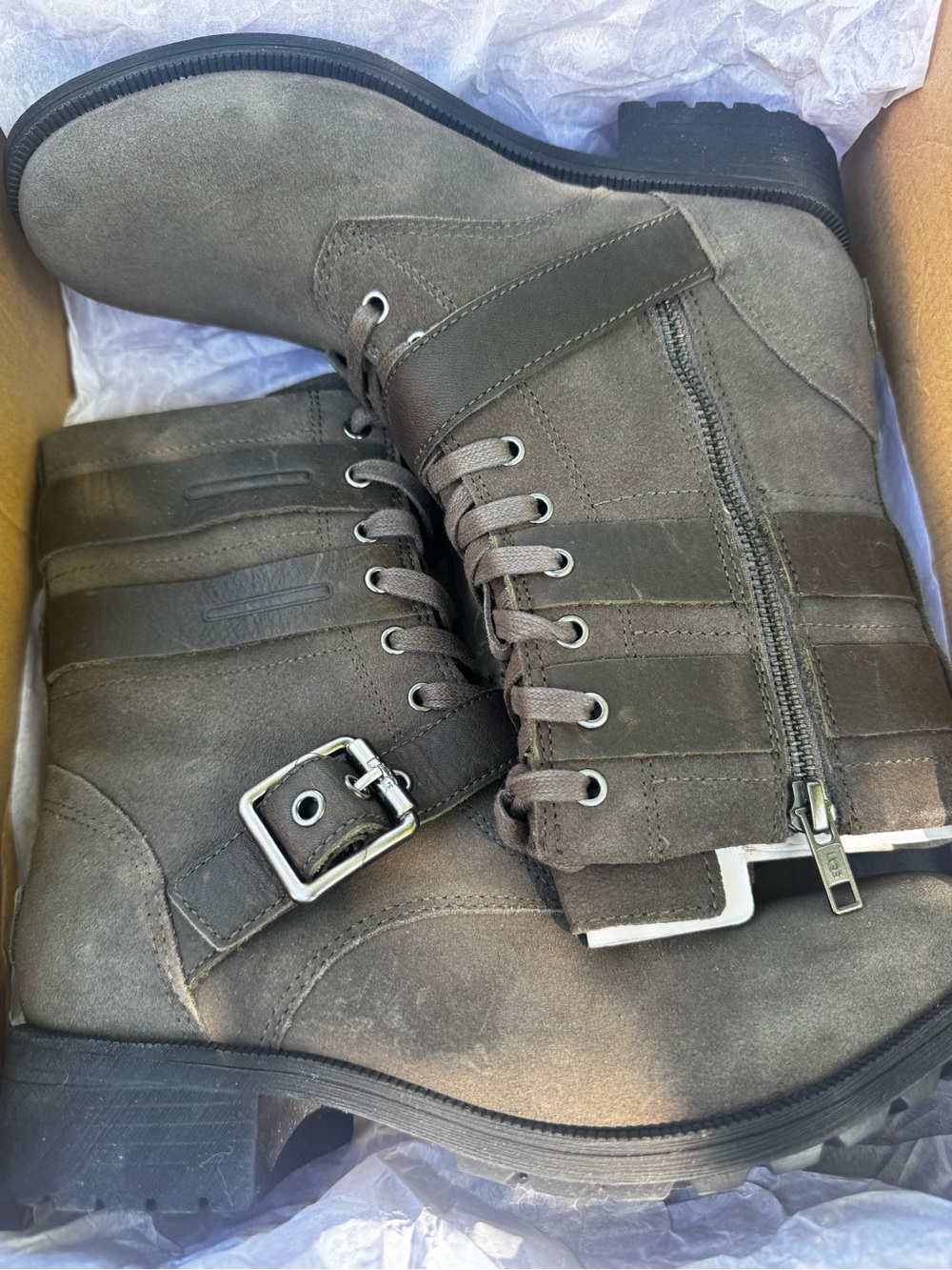 UGG Zia Waterproof Suede Winter Moto Combat Boots